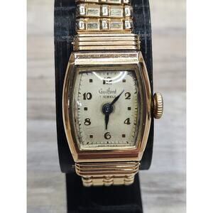Vintage Guilford Men's Tank Style Watch Gold Filled Bracelet, Working, USA